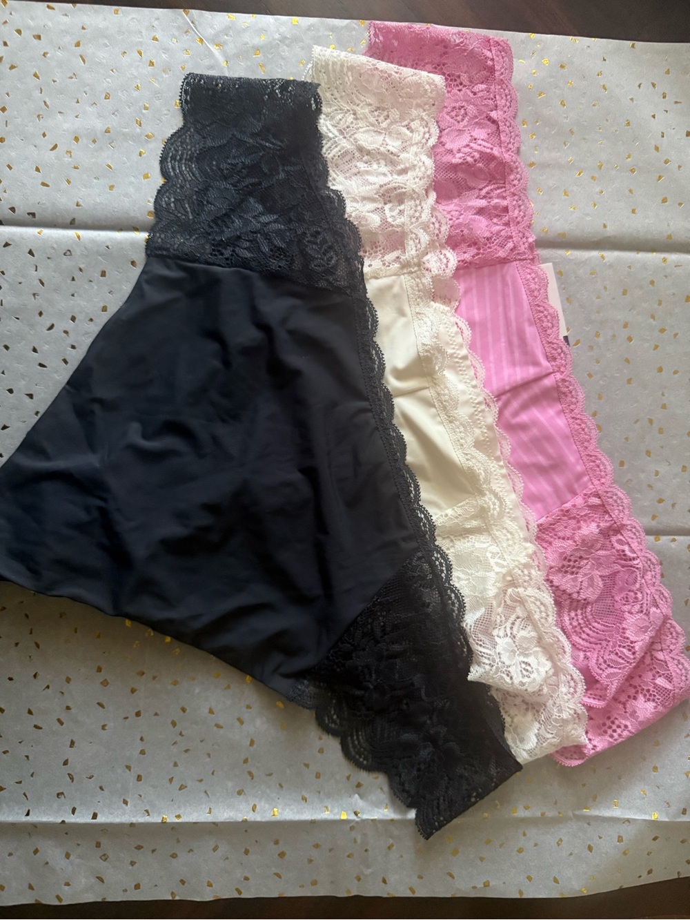Lace-Trim High-Waist Panty - Black, Cream & Pink